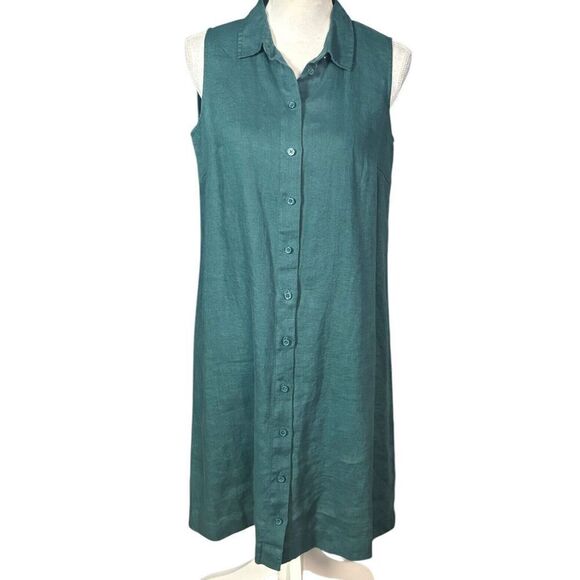 Garnet Hill Dresses & Skirts - Garnet Hill Shirt Shift Dress Size 6 Sleeveless  100% Linen Button Up Coastal